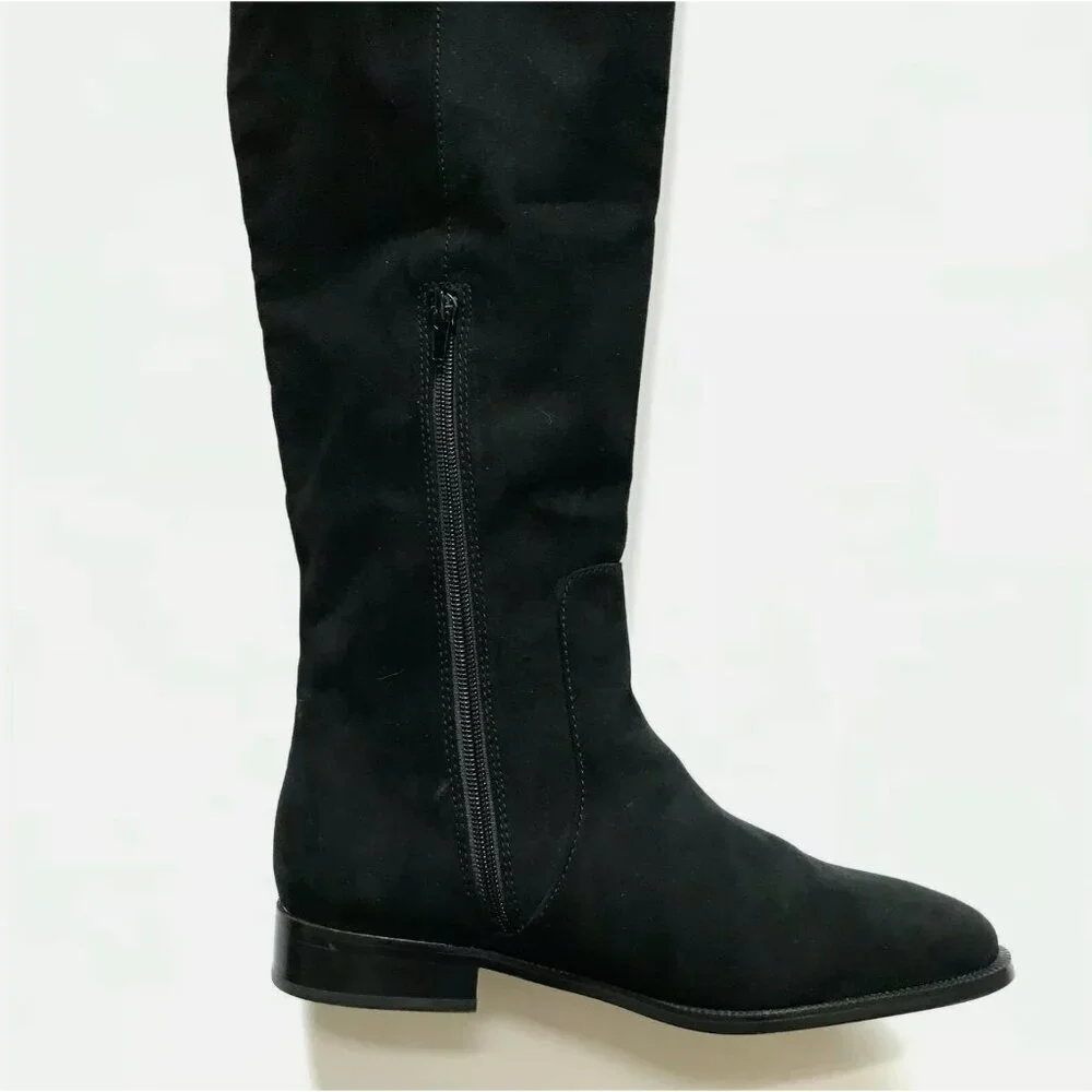 NEW JCREW Over the Knee Boots Womens 7 Black Micro Suede Tall Zipper Riding NWOB